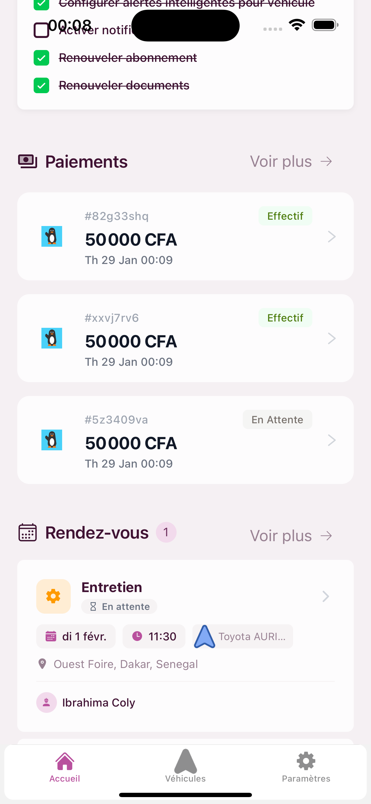 Appointments on home screen